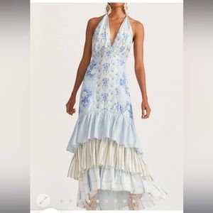 LoveShackFancy Sicilia blue floral silk maxi dress